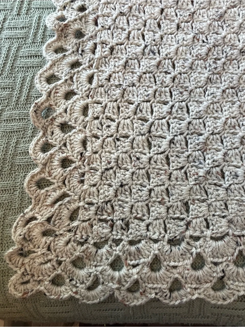 Handmade Crochet Blanket in Light Beige Heather